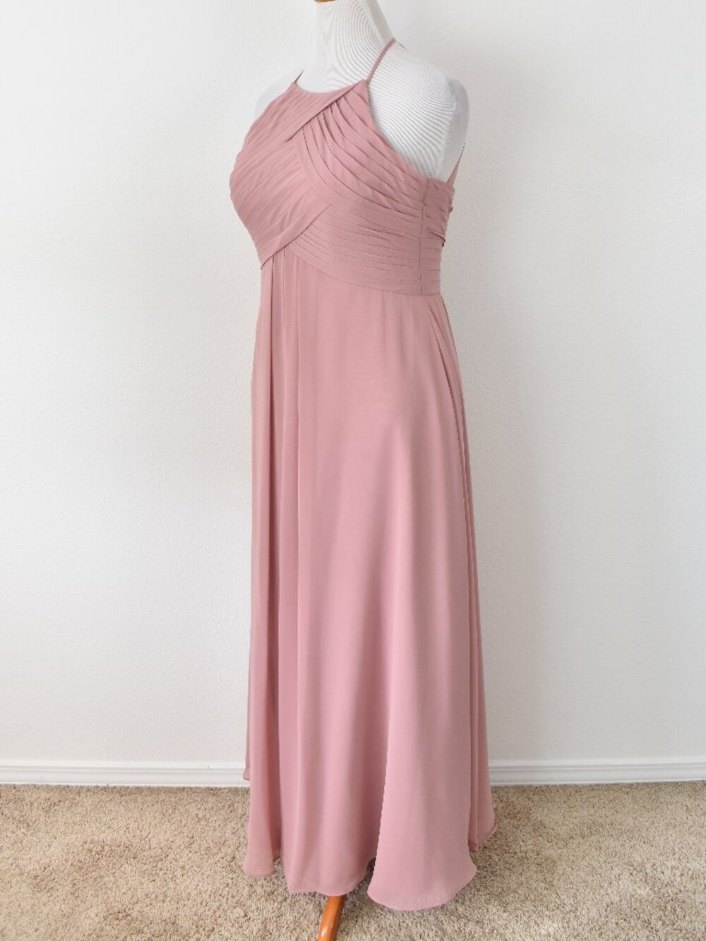 Azazie DUSTY ROSE Ginger A-Line Halter Pleated Chiffon Dress - 12 - Picture 5 of 11